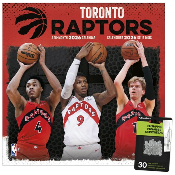 Trends International 2026 Toronto Raptors (Bilingual French) Wall Calendar & Push Pins
