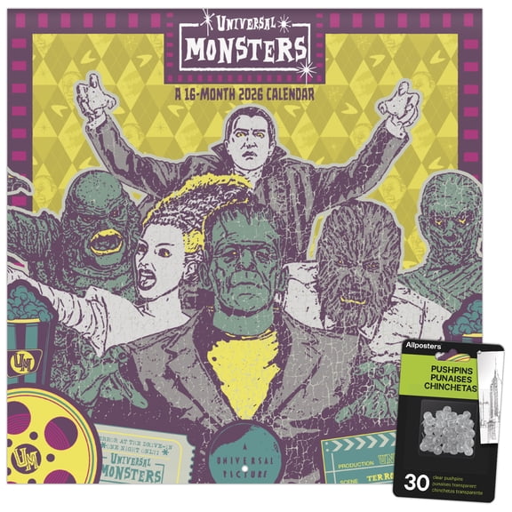 Trends International 2026 Universal Monsters Wall Calendar & Push Pins