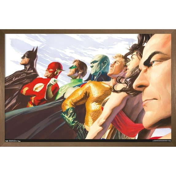 Trends International DC Comics - Justice League - Alex Ross - Portrait Wall Poster 16.5" x 24.25" x .75" Bronze Framed Version