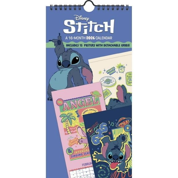Trends International, Disney Stitch 2026 Vertical Wall Calendar, 6'' X 12.16'', 16-Month Calendar with Stapled Binding