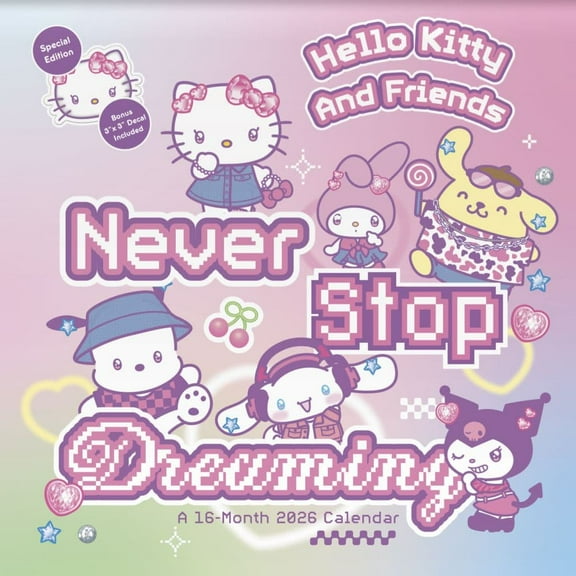 Trends International, Hello Kitty and Friends Exclusive with Decal 2026 Wall Calendar, 12'' X 12'', 16-Month Calendar with Stapled Binding