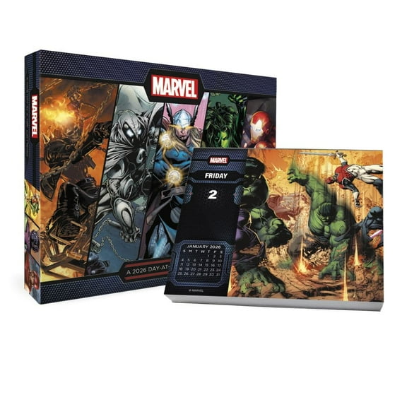 Trends International, Marvel History 2026 Desk Calendar, 6.13'' X 5.38'', Daily Calendar with Adhesive Binding