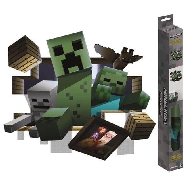 Minecraft 3D Zombie and Blocks Glossy Wall Decal