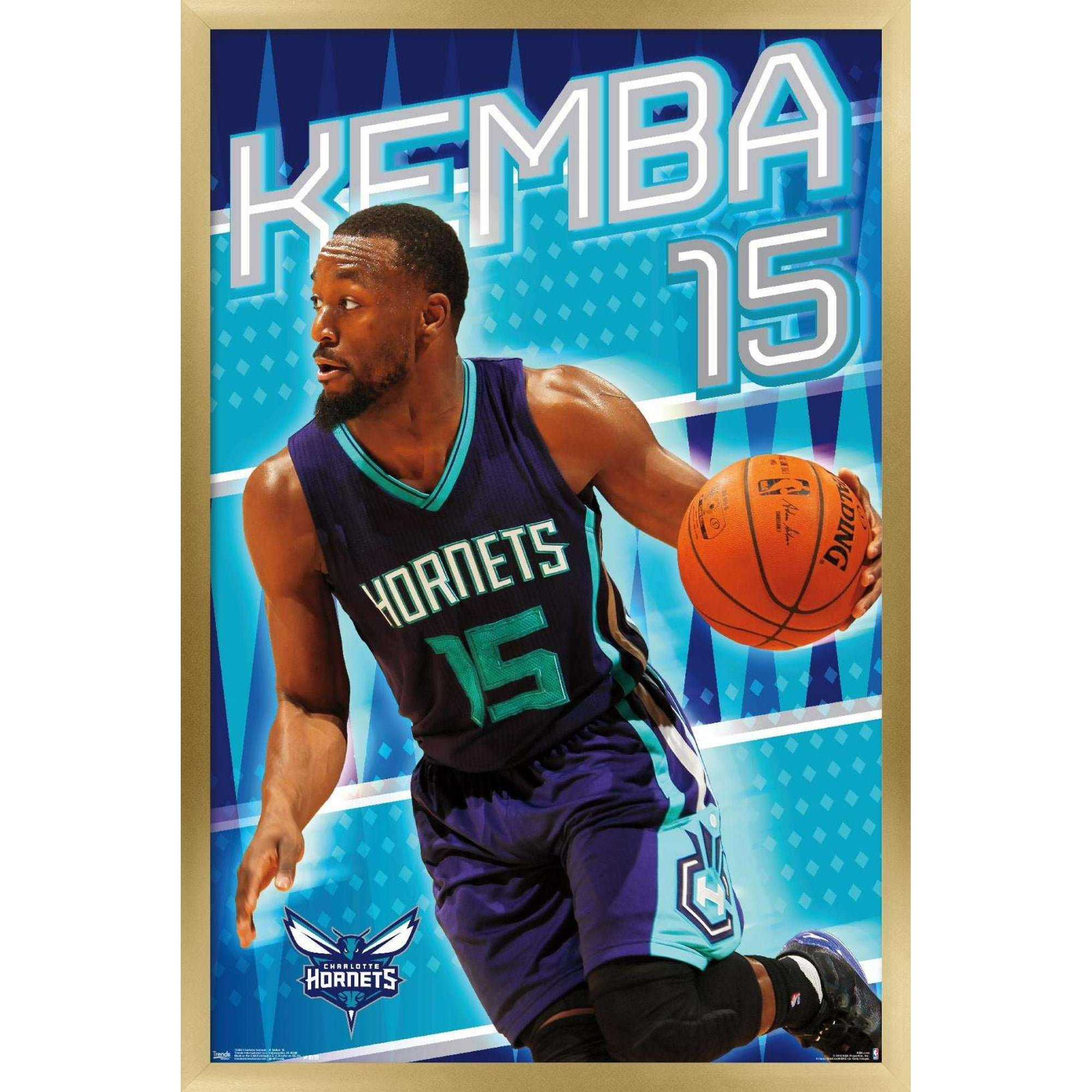 Trends International NBA Charlotte Hornets - Kemba Walker 16 Wall Poster  16.5 x 24.25 x .75 Gold Framed Version 