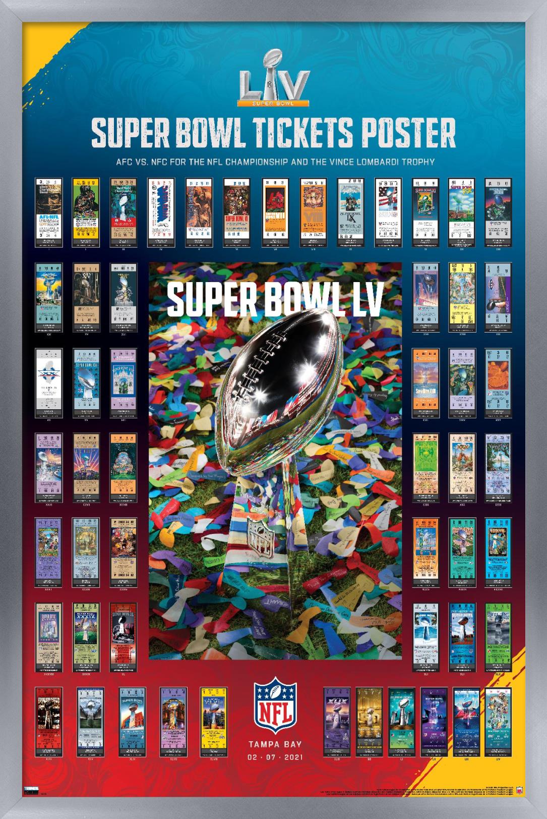 Trends International NFL League - Super Bowl LV - Tickets Wall Poster 16.5" x 24.25" x .75" Silver Framed Version - image 1 of 5