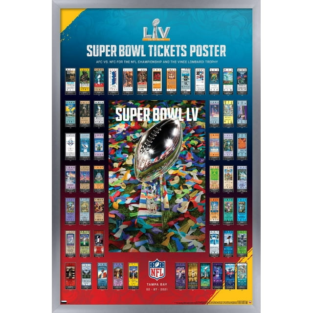Trends International NFL League - Super Bowl LV - Tickets Wall Poster 16.5" x 24.25" x .75" Silver Framed Version