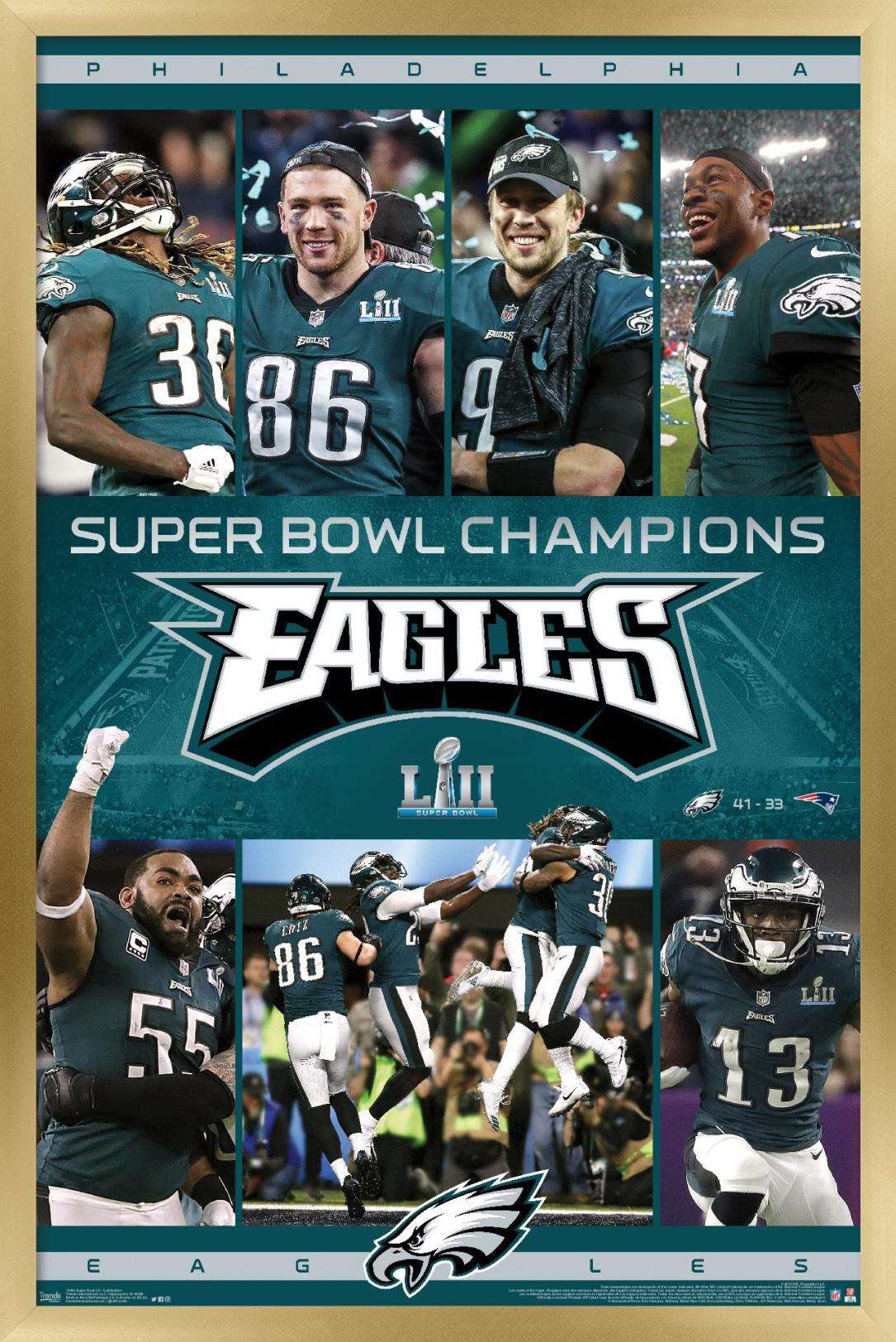 Trends International NFL Philadelphia Eagles - Commemorative Super Bowl LII  - Celebration Wall Poster 16.5' x 24.25' x .75' Bronze Framed Version 