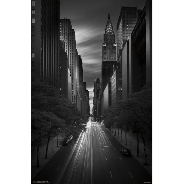 Trends International New York 42 Street Sunset Black and White Wall ...