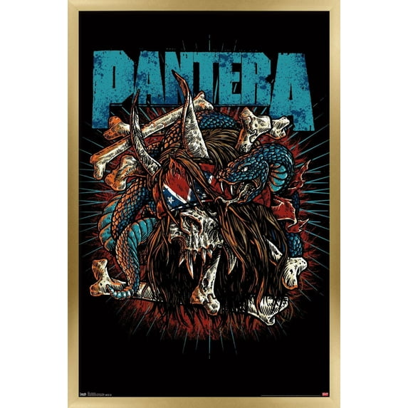 Trends International Pantera - Rocker Skull Wall Poster 16.5" x 24.25" x .75" Gold Framed Version
