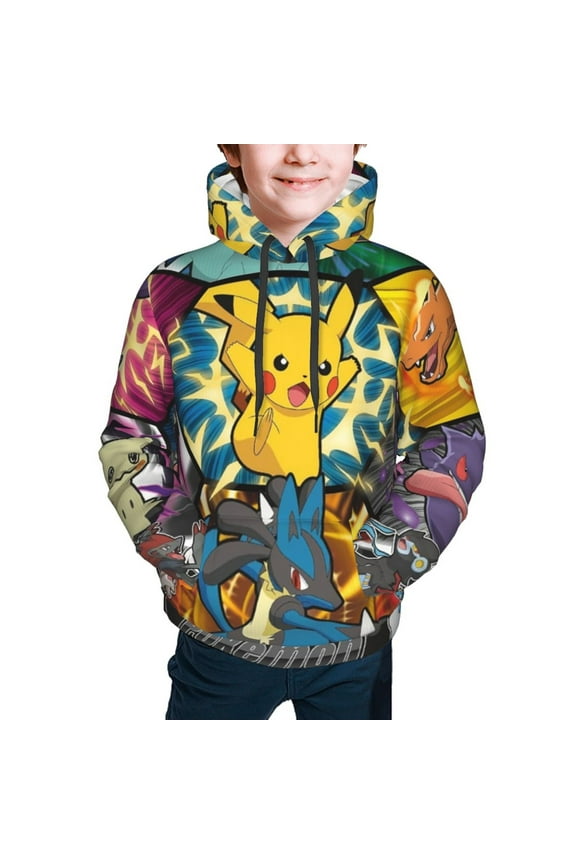 Trends International Pokémon-Group Hoodies for Boys Teens Pullover Sweatshirts with Pockets,Kids Cool Hooded Hoodie Clothes 6-18 Year,S