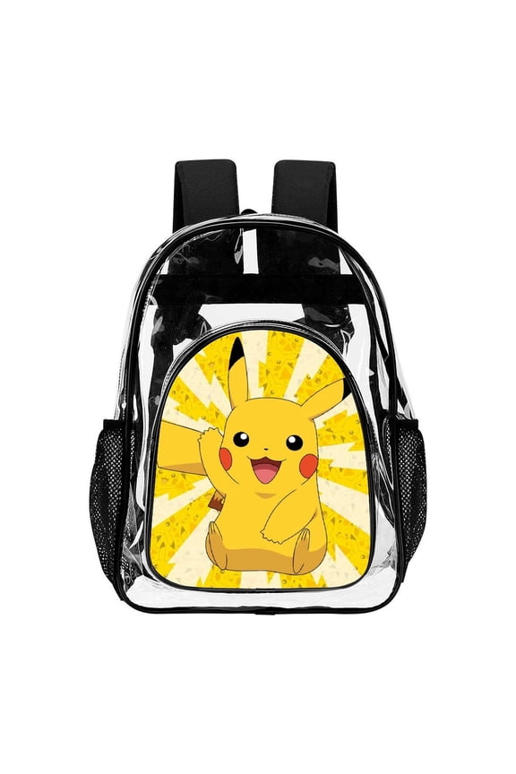 Trends International Pokmon1 Clear Backpack Transparent Heavy Duty Bookbag Large PVC Laptop Bag Adjustable Shoulder Straps with Mesh Side Pockets for College Work Travel Stadium Concert