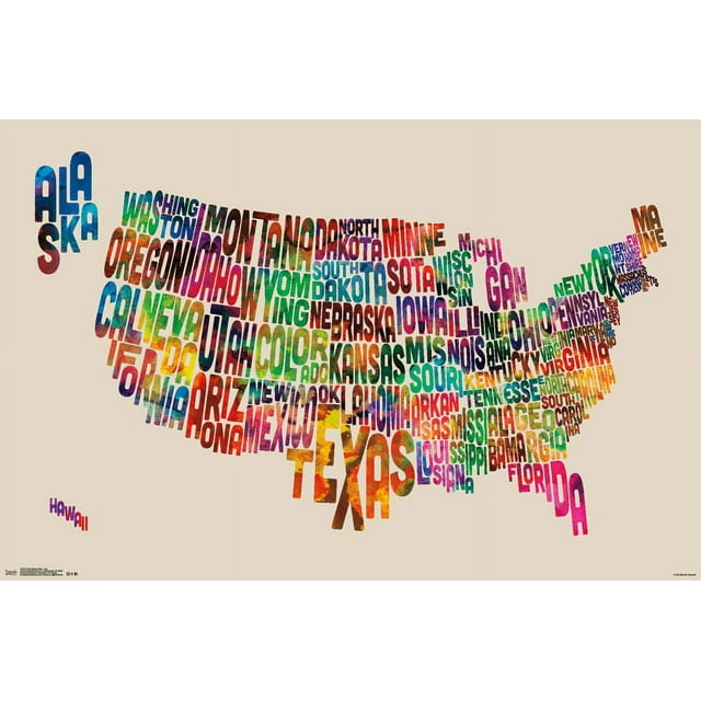 Trends International United States Map Text Collector's Edition Wall Poster 24" x 36"
