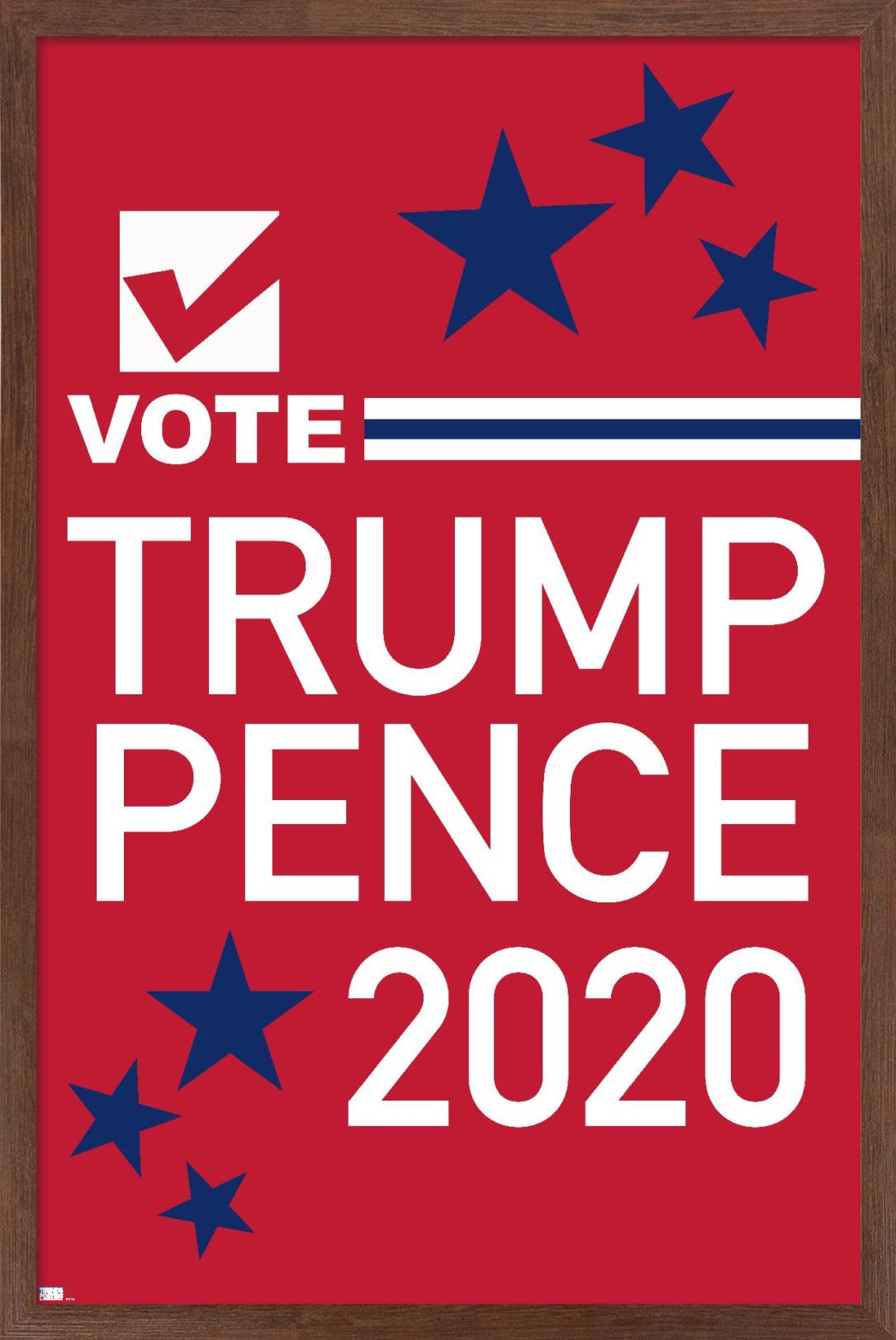 Trends International Vote - Trump/Pence 2020 Wall Poster 16.5" x 24.25" x .75" Mahogany Framed Version