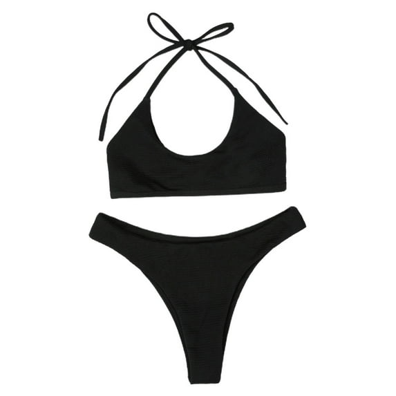 Trends Women's String Two Piece Halter Top Triangle Bikini Set with Bottom Swimsuit Bathing Suits - s