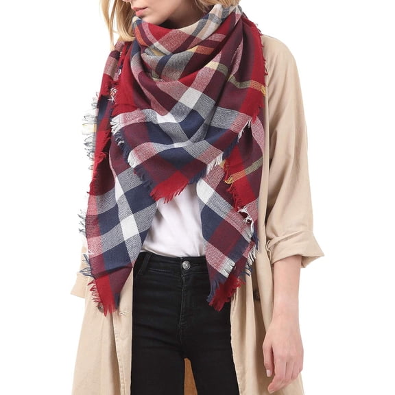 Trends Womens Fall Winter Scarf Plaid Tassel Soft Warm Blanket Scarves Womens Shawl Wraps