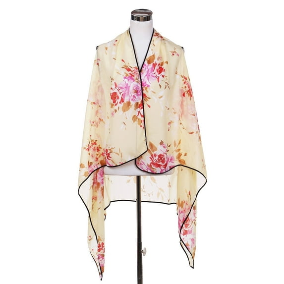 TrendsBlue Chiffon Artistic Floral Sheer Kimono Wrap Vest Beach Cover Up
