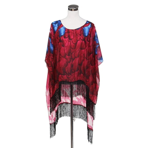 TrendsBlue Feather Chiffon Sheer Fringe Kimono Wrap Poncho Blouse Beach Cover Up
