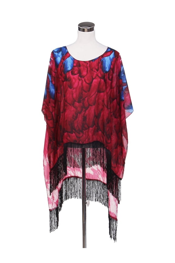 Feather Chiffon Sheer Fringe Kimono Wrap Poncho Blouse Beach Cover Up