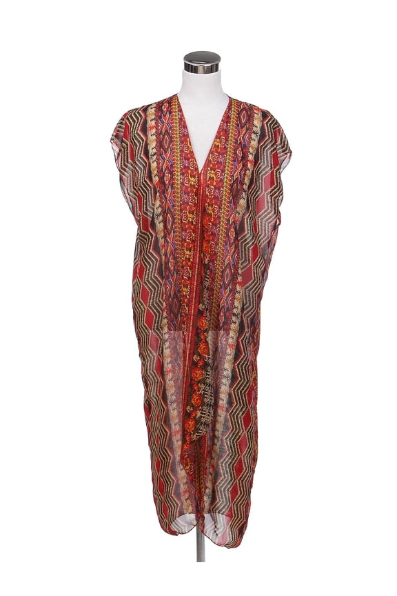 Long Bohemian Tribal Chiffon Sheer Kimono Wrap Vest Beach Cover Up