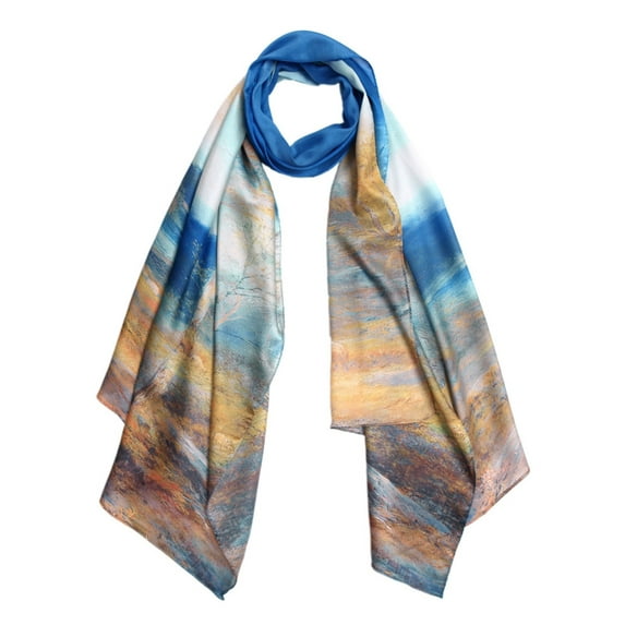 TrendsBlue Premium 100% Pure Silk Floral Scenery Painting Scarf Shawl Wrap