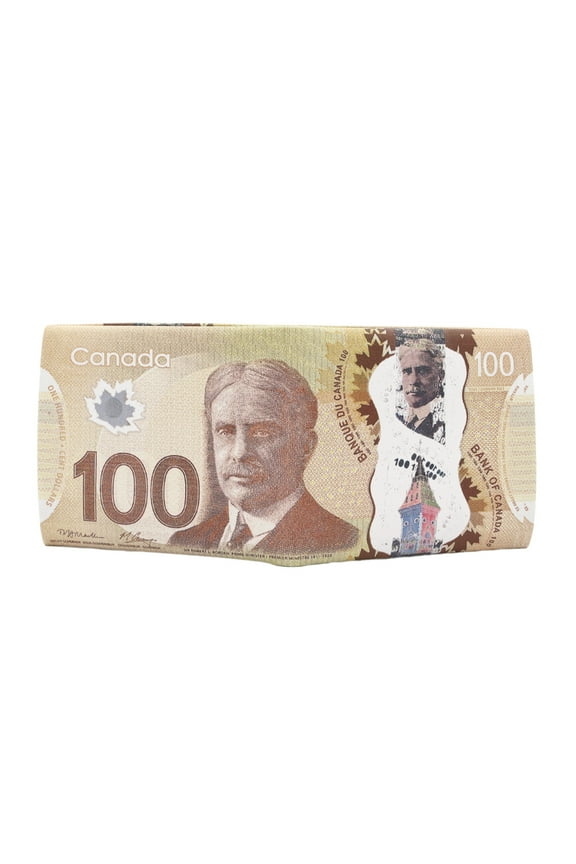 Premium Canadian Dollar 100 CAD Bill Print PU Leather Bifold Wallet