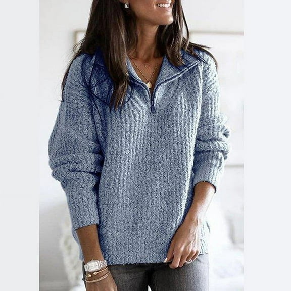 TrendsNow Solid Color Zipper Pullover Sweaters (Women's)