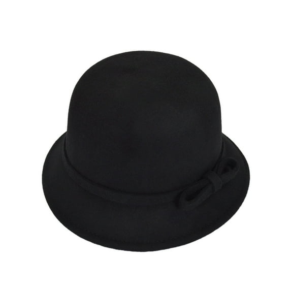 Trendsblue Women's Pure Wool Solid Color Bow Round Cloche Cap Hat