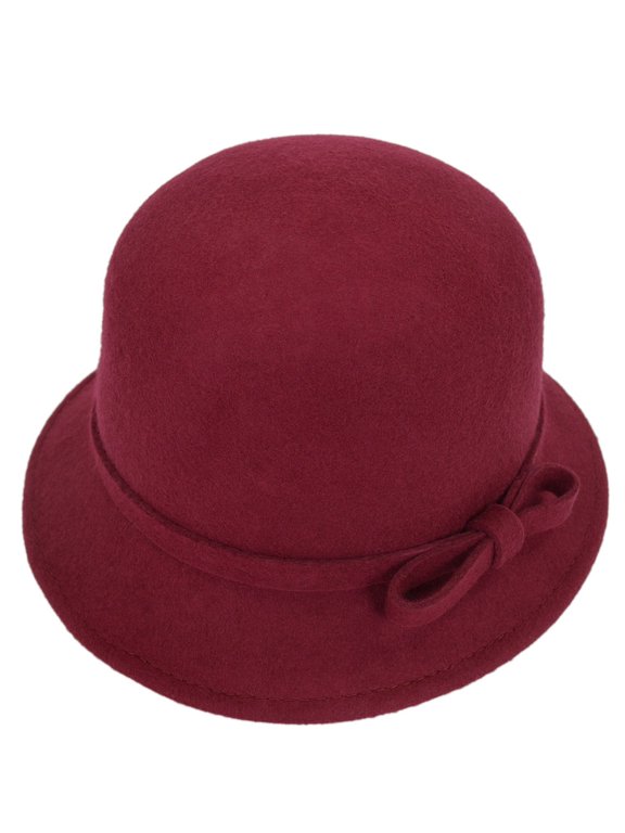 Women's Pure Wool Solid Color Bow Round Cloche Cap Hat