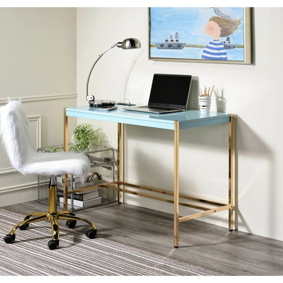 Trendsetting Desk With Blue & Gold And Socket Writing