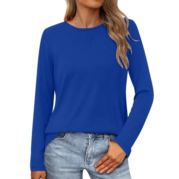 Trendsetting Women's Apparel Fashion Plus Size European And American Women's Temperament Solid Color Top Long Sleeved Round Neck Top/shirt