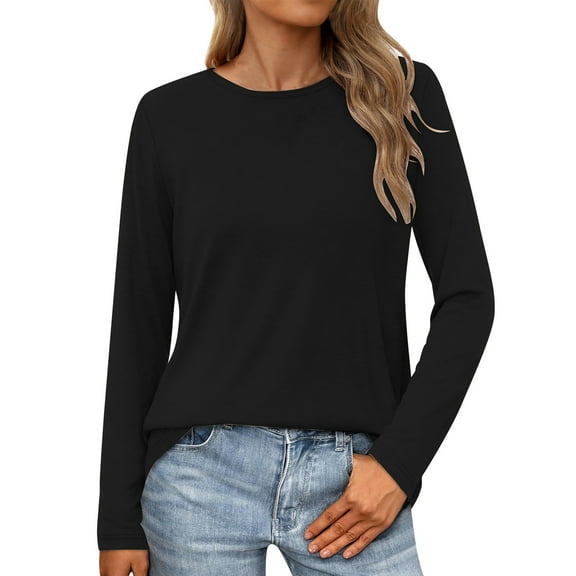 Trendsetting Women's Apparel Fashion Plus Size European And American Women's Temperament Solid Color Top Long Sleeved Round Neck Top/shirt
