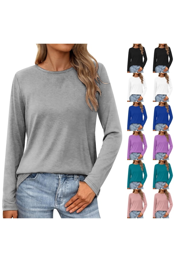 Trendsetting Women's Apparel Fashion Plus Size European And American Women's Temperament Solid Color Top Long Sleeved Round Neck Top/shirt