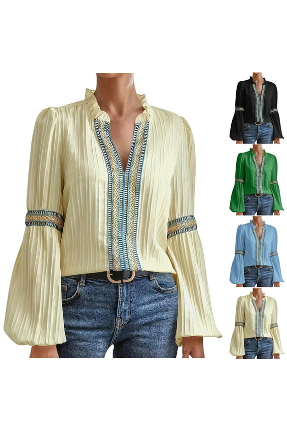 Trendsetting Women's Apparel Fashion Plus Size Fashion Women Long Sleeve Comfortable Breathable V-Neck Blouses Shirt Tops