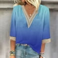 thumbnail image 1 of Trendsetting Women's Apparel Fashion Plus Size Fashion Women's Summer V-Neck 3/4 Sleeve Lace Splicing Solid Casual T-shirt Blouse Top, 1 of 5