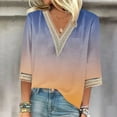 thumbnail image 1 of Trendsetting Women's Apparel Fashion Plus Size Fashion Women's Summer V-Neck 3/4 Sleeve Lace Splicing Solid Casual T-shirt Blouse Top, 1 of 5