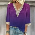 thumbnail image 1 of Trendsetting Women's Apparel Fashion Plus Size Fashion Women's Summer V-Neck 3/4 Sleeve Lace Splicing Solid Casual T-shirt Blouse Top, 1 of 5