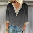 thumbnail image 1 of Trendsetting Women's Apparel Fashion Plus Size Fashion Women's Summer V-Neck 3/4 Sleeve Lace Splicing Solid Casual T-shirt Blouse Top, 1 of 5