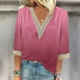 thumbnail image 1 of Trendsetting Women's Apparel Fashion Plus Size Fashion Women's Summer V-Neck 3/4 Sleeve Lace Splicing Solid Casual T-shirt Blouse Top, 1 of 5