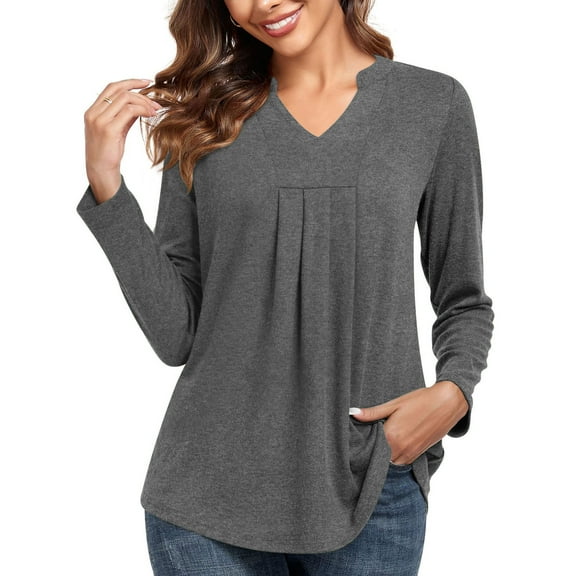 Trendsetting Women's Apparel Fashion Plus Size Women Summer Fashion Casual Solid Color V Neck Loose T-shirt Long SleevedTops Blouse Pullover