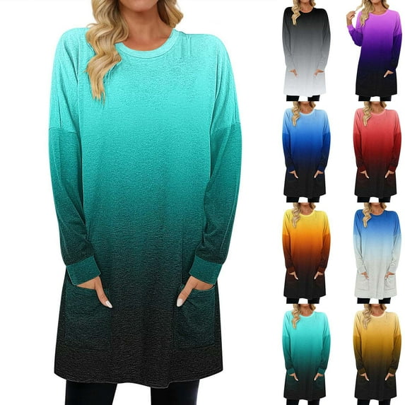 Trendsetting Women's Apparel Fashion Plus Size Women's Casual Crewneck Long Sleeve Lantern Sleeves Pullover Color WIth Pocket Tops