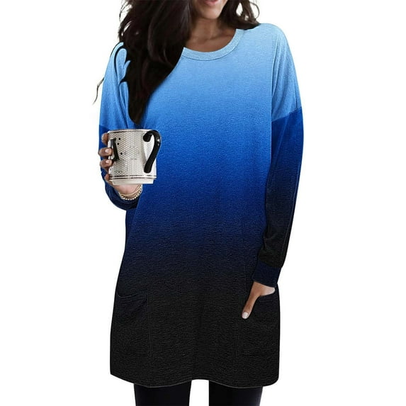Trendsetting Women's Apparel Fashion Plus Size Women's Casual Crewneck Long Sleeve Lantern Sleeves Pullover Color WIth Pocket Tops