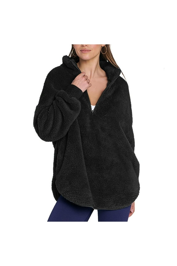 Trendsetting Women's Apparel Fashion Plus Size Women's Round- Neck And Winter Loose Solid Pocket Warm Long Sleeve Blouse Tops