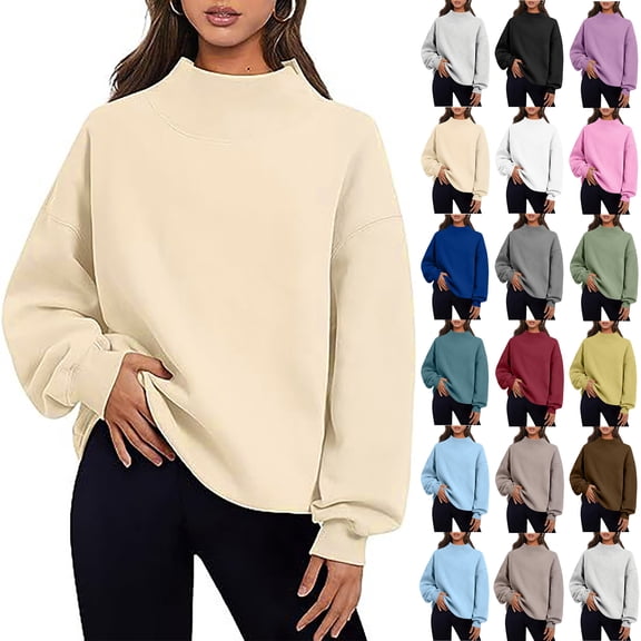 Women's Oversized Sweatshirt Fleece Mock Neck Pullover | Thumb Holes, Oversized Hoodies, Pullover Fleece Jacket, 2026 Fall Clothes, Cozy Winter Outfits