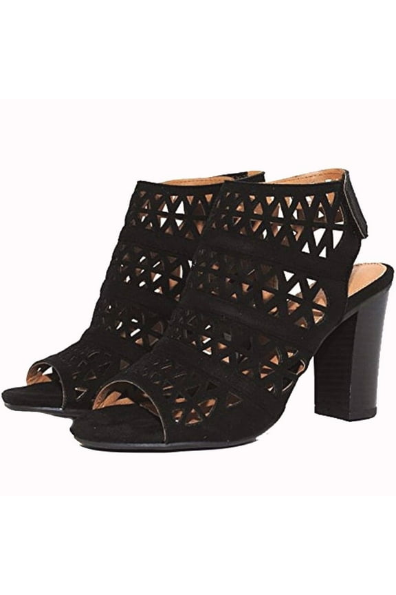 Hush-03 Women's Perforated Block Heel Dressy Sandals Trendy Open Toe Mule BLACK 8