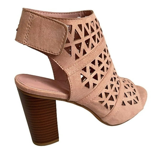 Trendsup Hush-03 Women's Perforated Block Heel Dressy Sandals Trendy Open Toe Mule BLUSH 8.5