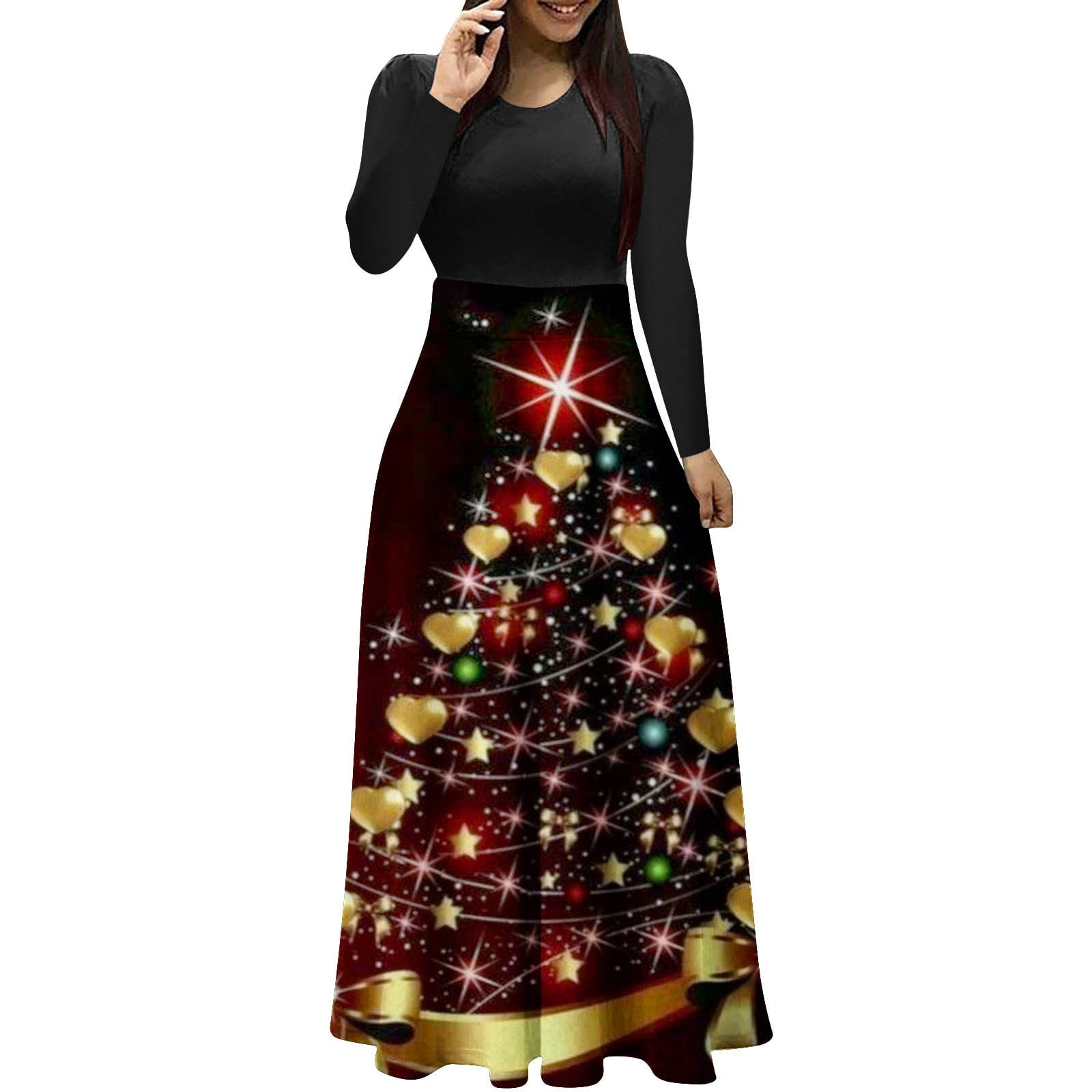Trendvibe365 Women Christmas Xmas Graphic Party Dresses Cocktail Maxi ...