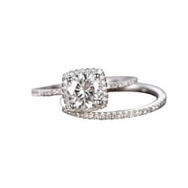 Trendy 1.50 Carat Halo Man made diamond moissanite & Man made diamond moissanite Engagement Ring Set with 18k Gold Plating