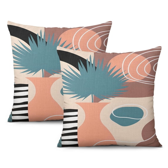 Trendy 18x18 Throw Pillow Covers - Mid Century Modern Style, Abstract Art with Floral Geometric & Boho Design, Perfect for Couch & Outdoor Decor, Set of 2