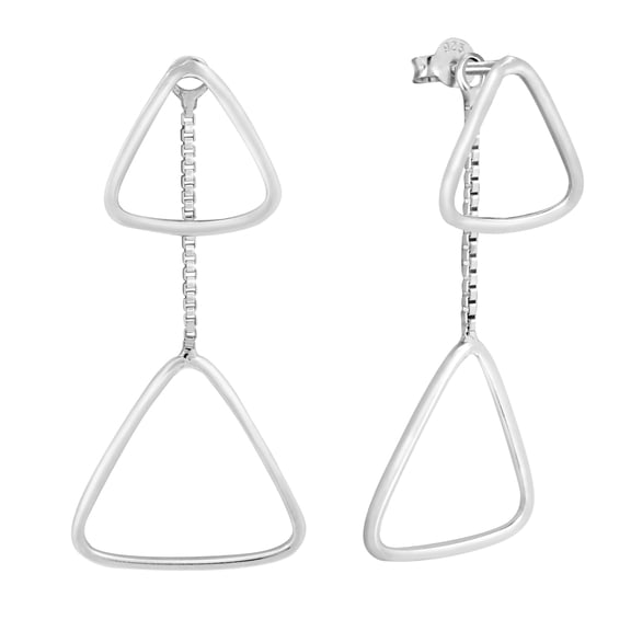 Trendy 2 piece Front to Back Triangle Sterling Silver Post Drop Earrings