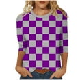 thumbnail image 1 of Trendy 3/4 Length Sleeve Tops for Women Graphic Plaid Print Crewneck Base Tee Fall Spring Summer Tshirts (2XL, Purple), 1 of 6